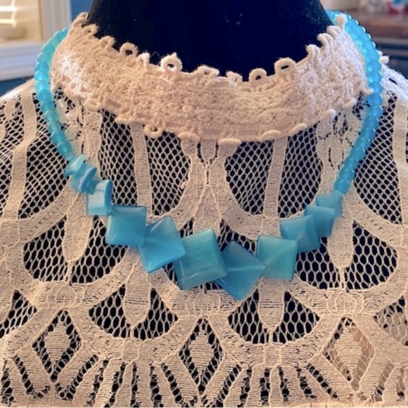 Vintage Blue Moonglow glass  Necklace 18”Length - Picture 12 of 15